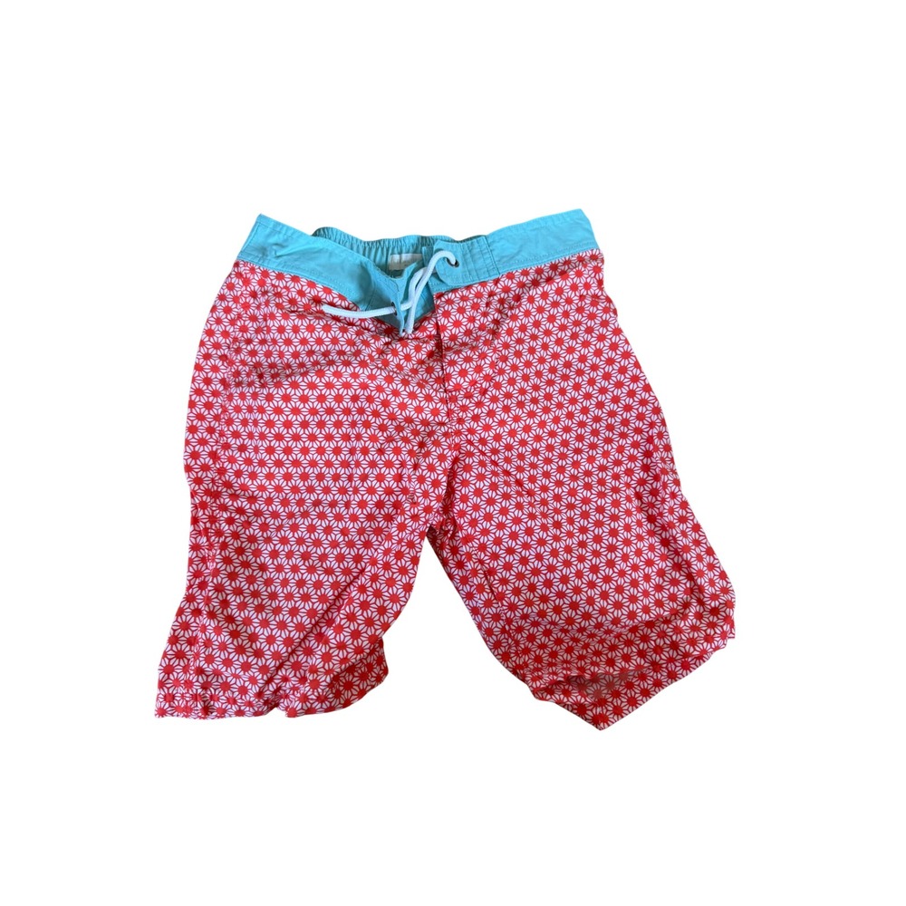 Crewcuts J.Crew Boys Red White Sunburst Swim Trunks Turquoise Waistband Size 12